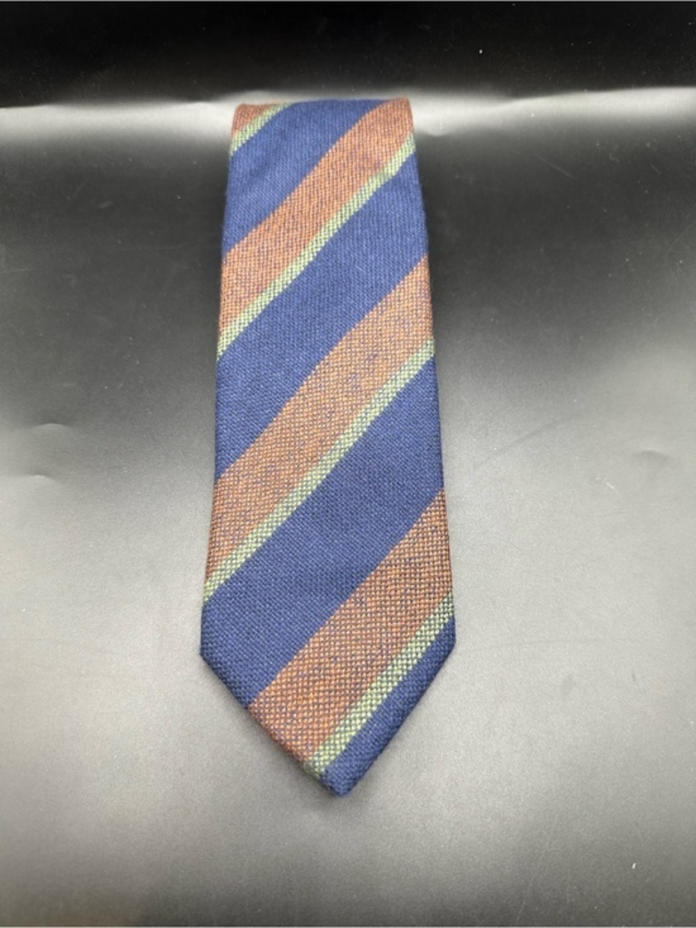 Bigi Cravatte Milano Rep Striped Navy Cashmere Tie RARE